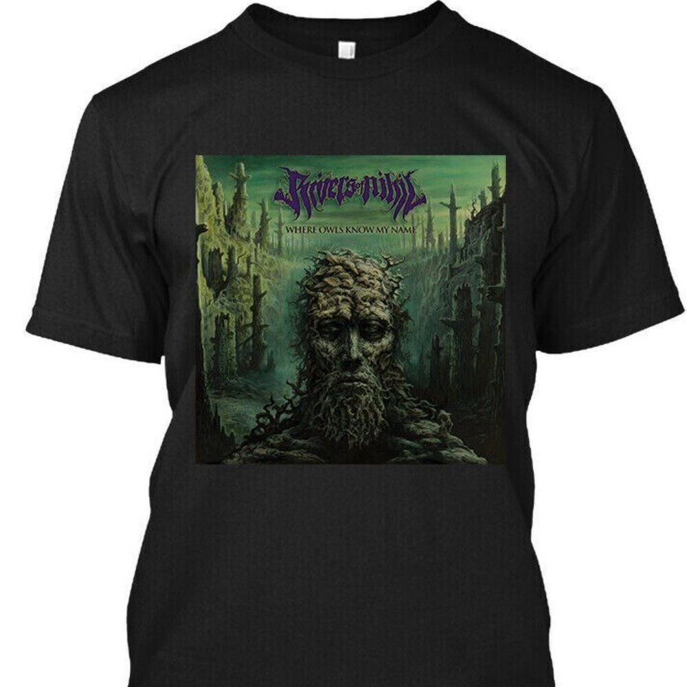 Black Graphic Tee with Forest Design - Short Sleeve